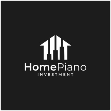 House building logo design template with financial investment chart and piano graphic vector illustration. Symbol, icon, creative.