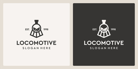 Simple vintage old locomotive train and leaf logo design template. © Crelaba_Std