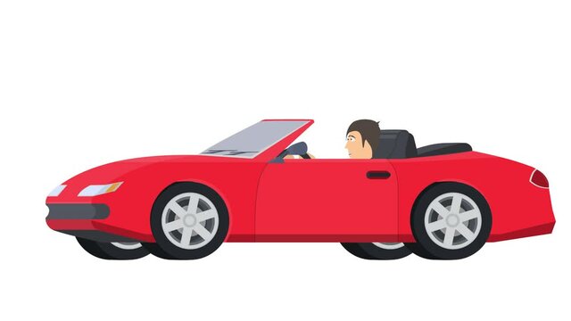 Convertible. Animation of a driver driving a car, alpha channel. Cartoon