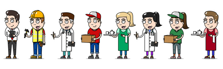 Workers people set. Cartoon characters. Thin line flat design isolated illustration