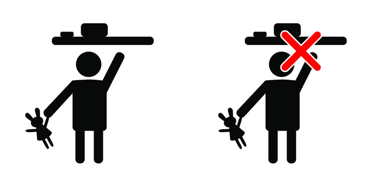 Stick man sign, Keep out of the reach, keep away from children or store in a place inaccessible to children. Vector illustration. Flat vector stickfigure pictogram