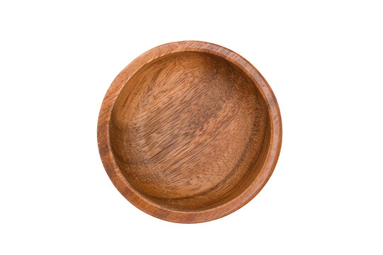 Top view of a wooden bowl isolated on white background with clipping path.