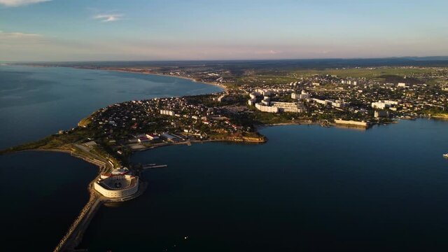 Sevastopol, Crimea. Stock footage. Bays of the city of Sevastopol in summer in sunny weather. The ships, Aerial View