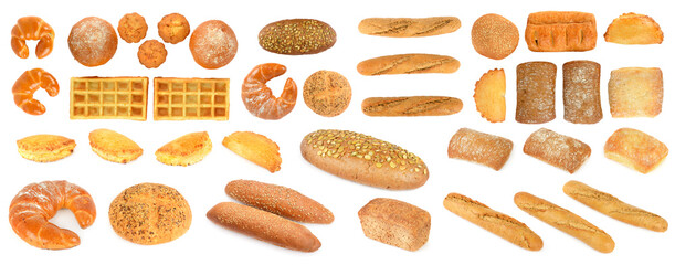 Large set healthy fresh bread products