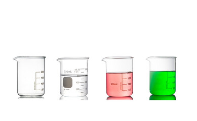 Laboratory glassware and Science concept , collection of Beaker flasks isolated on white background.