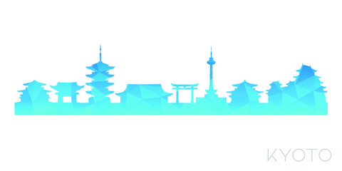 Kyoto, Japan Low Poly Skyline Clip Art City Design. Geometric Polygon Graphic Horizon Icon. Vector Illustration Symbol.