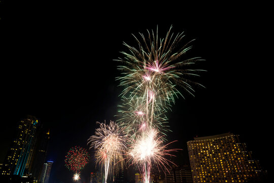 fireworks over the city night sky Entertainment at various festivals