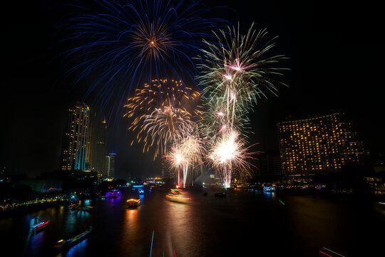 fireworks over the city night sky Entertainment at various festivals