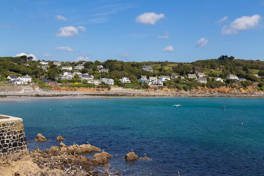 Picturesque Cornish fishing village Coverack with a small sand and pebble beach, situated on the eastern coast of the Lizard peninsula, England.