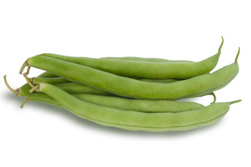 fresh ripe green bean pods isolated on white background
