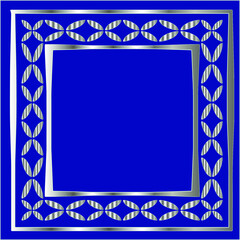 silver frame for design template. Elegant element for design in Eastern style, place for text.on a blue background. Lace vector illustration for invitations and greeting cards