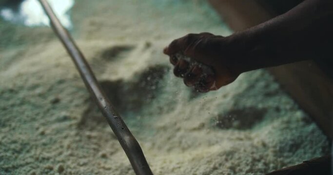 Making manioc flour. "Serras Gerais" in the state of Tocantins in Brazil