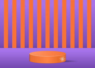 Halloween minimal scene 3d. Stand to show product. Orange stand realistic style. Halloween background concept.