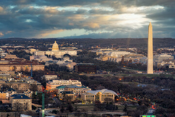 Top view scene of Washington DC down town which can see United states Capitol, washington monument, lincoln memorial and thomas jefferson memorial, history and culture for travel concept - Powered by Adobe