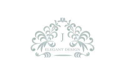 Elegant floral monogram template with letter J. Logo, business sign, identical for restaurant, boutique, hotel, heraldry, jewelry.
