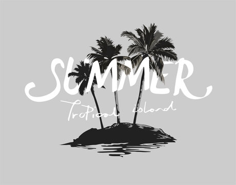 Summer Slogan On Palm Island Background Vector Illustration