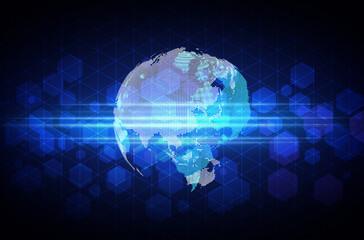 繋がる青色のネットワークイメージポリゴンデジタル地球背景