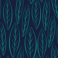 Dark seamless pattern with leaves. Floral background. Vector illustration.