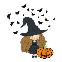 Halloween theme, little witch, vector artwork