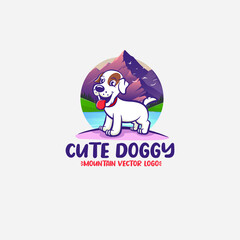 Cute Dog Mountain Logo Design