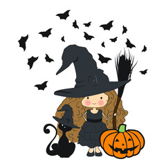 Halloween theme, little witch, vector artwork