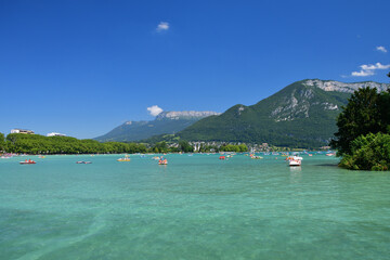 Annecy, France. Lake Annecy on a sunny summer day, July 29, 2021.