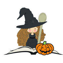 Halloween theme, little witch, vector artwork