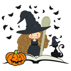 Halloween theme, little witch, vector artwork