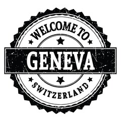 WELCOME TO GENEVA - SWITZERLAND, words written on black stamp