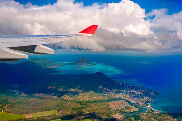 Naklejka na ściany i meble Arrival to Mauritius as seen from airplane window