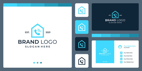House building logo design template with telephone design graphic vector illustration. Symbol, icon, creative.