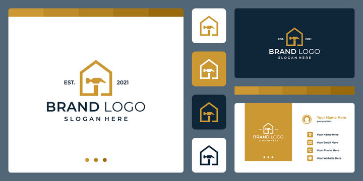 House building logo design template with hammer design graphic vector illustration. Symbol, icon, creative.