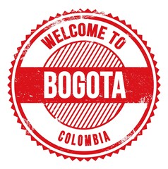 WELCOME TO BOGOTA - COLOMBIA, words written on red stamp