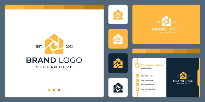 House building logo design template with lens camera symbol design graphic vector illustration. Symbol, icon, creative.