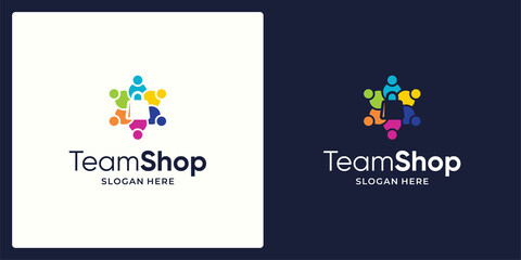 Social Network Team logo design template with shopping bag and colorful style design graphic vector illustration. Symbol, icon, creative.