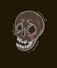 Crying Halloween Sleketon skull with blood tears, sad and scary.
