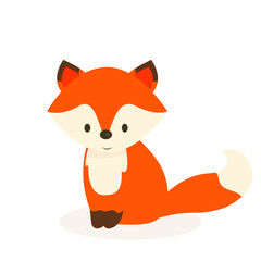 This is a cute fox on a white background.