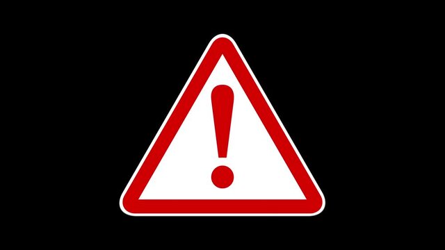 Red Caution Symbol Sign Animation on White Background and Green Screen