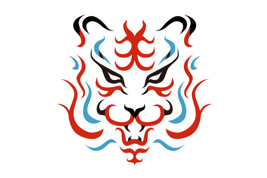 歌舞伎の隈取風の虎の顔のベクター イラスト