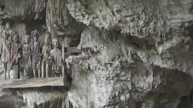 Tampang Allo, Tana Toraja, Indonesia - Tau Tau Human Skulls Piles of Bones Burial Graves Cave