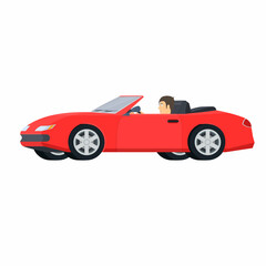 Convertible. The driver eats on the car, vector illustration