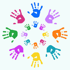 Colorful hands in circle position vector illustration