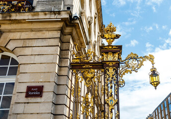 Ornate golden fence at the Place de la Carriere square in Nancy, France, Europe