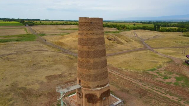 Burana Tower. Minaret of the X-XI centuries of the Karakhanid state in the Chui valley in the north of Kyrgyzstan. 