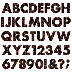 Hallloween orange black skeleton alphabet