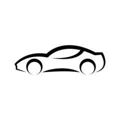 Car icon. Racing sports car. Black contour linear silhouette. Side view. Vector simple flat graphic illustration. The isolated object on a white background. Isolate.