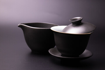 Black Chinese Tea Cup on Black Background