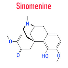 Fototapeta premium Skeletal formula of Sinomenine herbal alkaloid molecule. Isolated from Sinomenium acutum. 