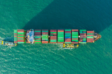 cargo ship carrying container for business import and export logistic supply chain,sea freight,Aerial view