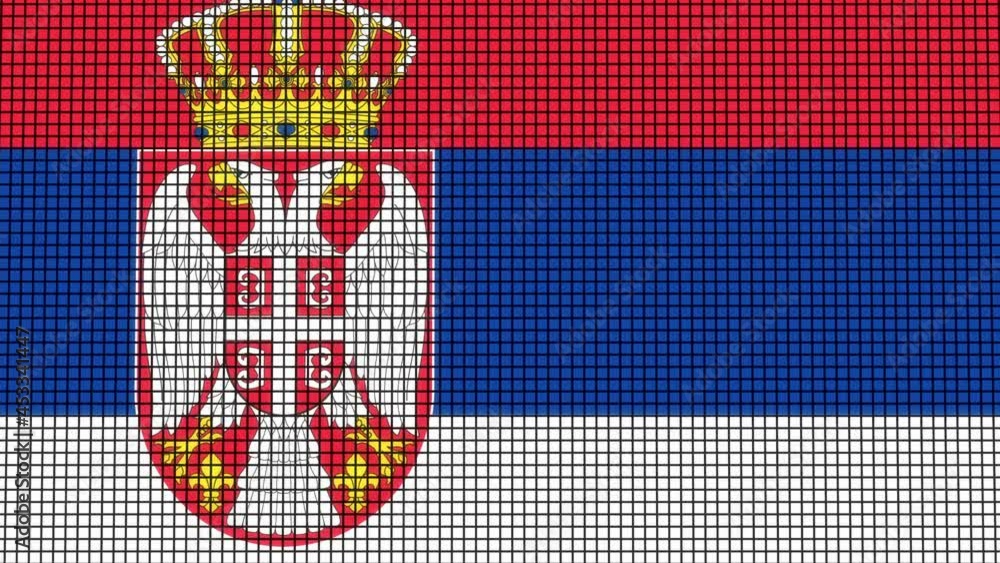Poster serbia flag animated in pixel grid style technology background